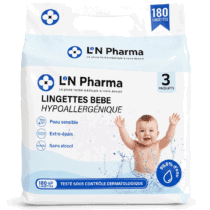 L2N Pharma Lingettes Bébé Hypoallergéniques 3 Paquets 180 Unités
