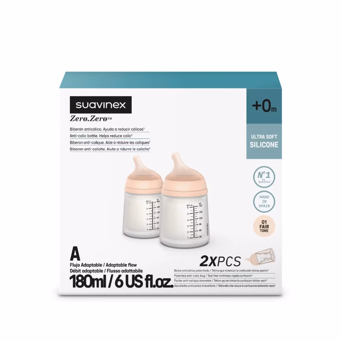 Suavinex Set de 2 Biberons Zero.Zero 180ml 0m+ -1- bebemaman