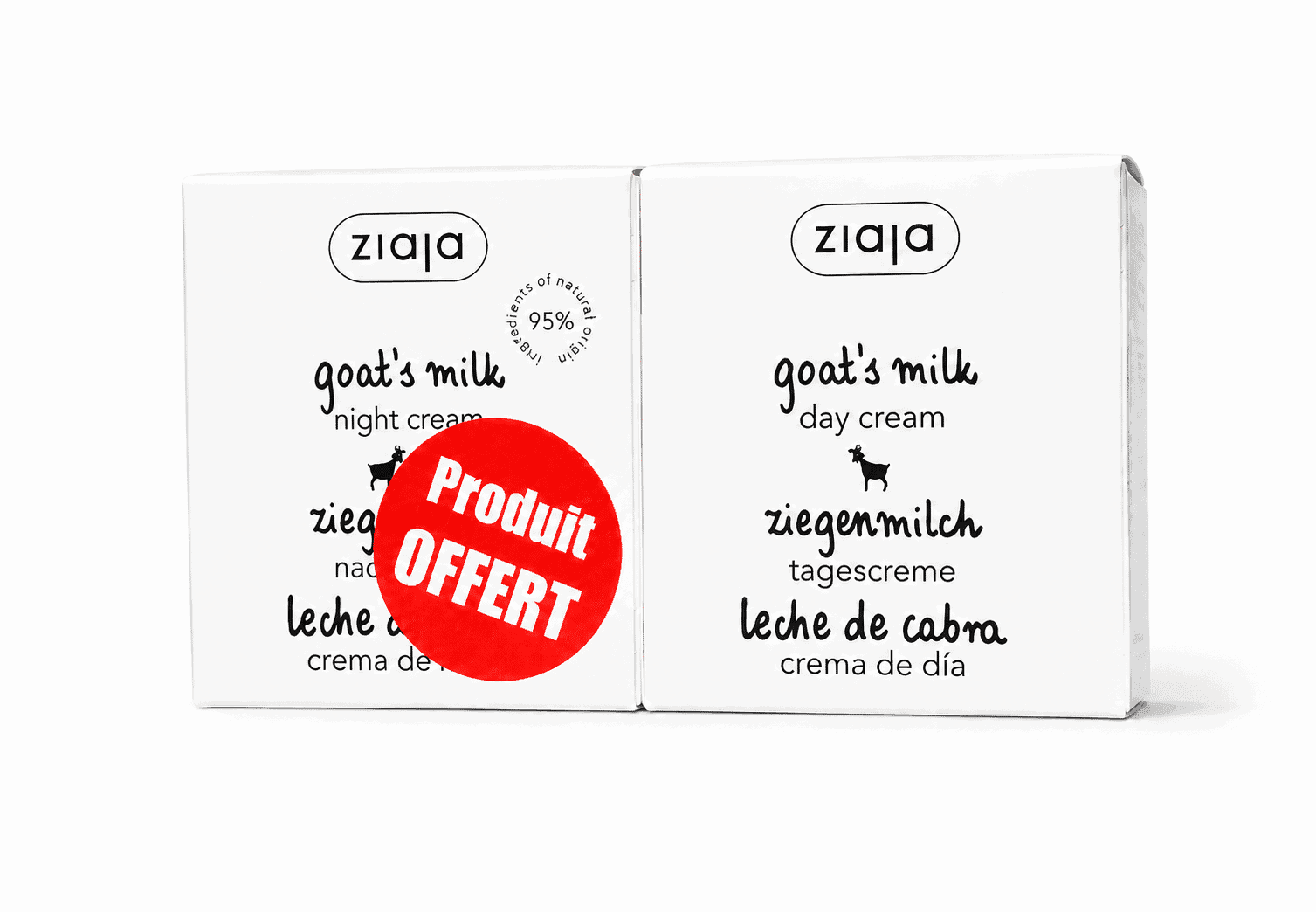 Ziaja Crème de Jour au Lait de Chèvre 50ml Avec Crème de Nuit Offerte 50ml