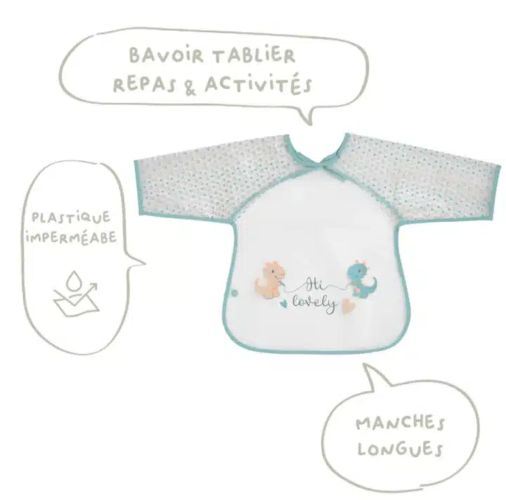 BabyCalin Bavoir Imperméable à Manches Bébé 37 x 42 cm 12+ mois Dinosaures-5-bebemaman