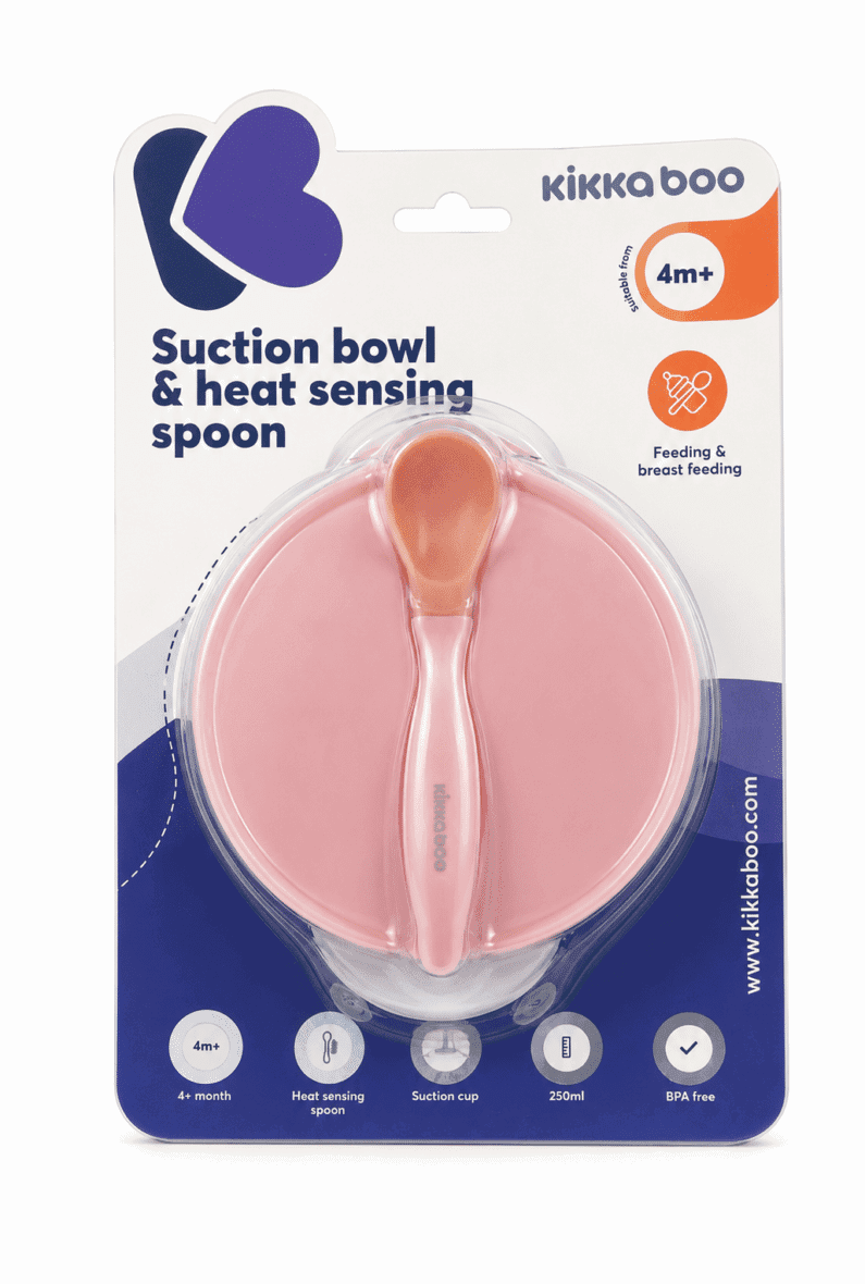 KikkaBoo Bol d’aspiration avec cuillère Rose 4m+
