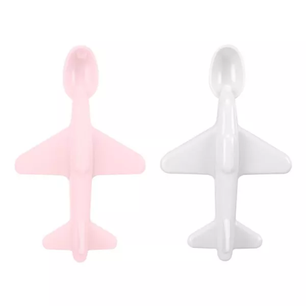 Tom & Zoé Lot de 2 Cuillères En Forme d’Avion 6m+ – Rose et Blanc
