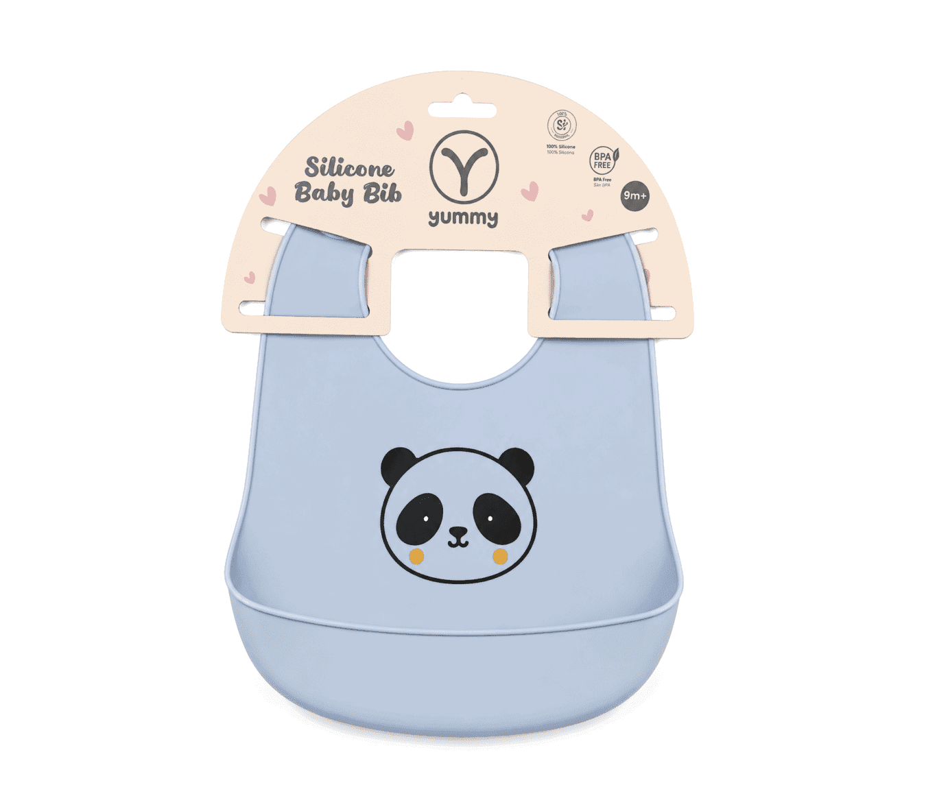 Yummy Bavoir en Silicone Avec Poche Panda 9m+ Bleu Pastel