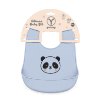 Yummy Bavoir en Silicone Avec Poche Panda 9m+ Bleu Pastel