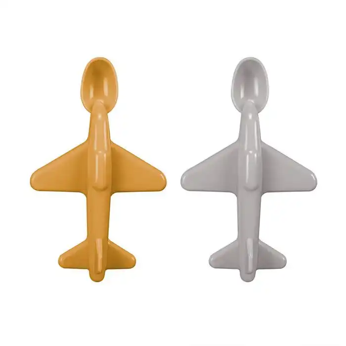 Tom & Zoé Lot de 2 Cuillères En Forme d’Avion 6m+ – Gris et Moutarde