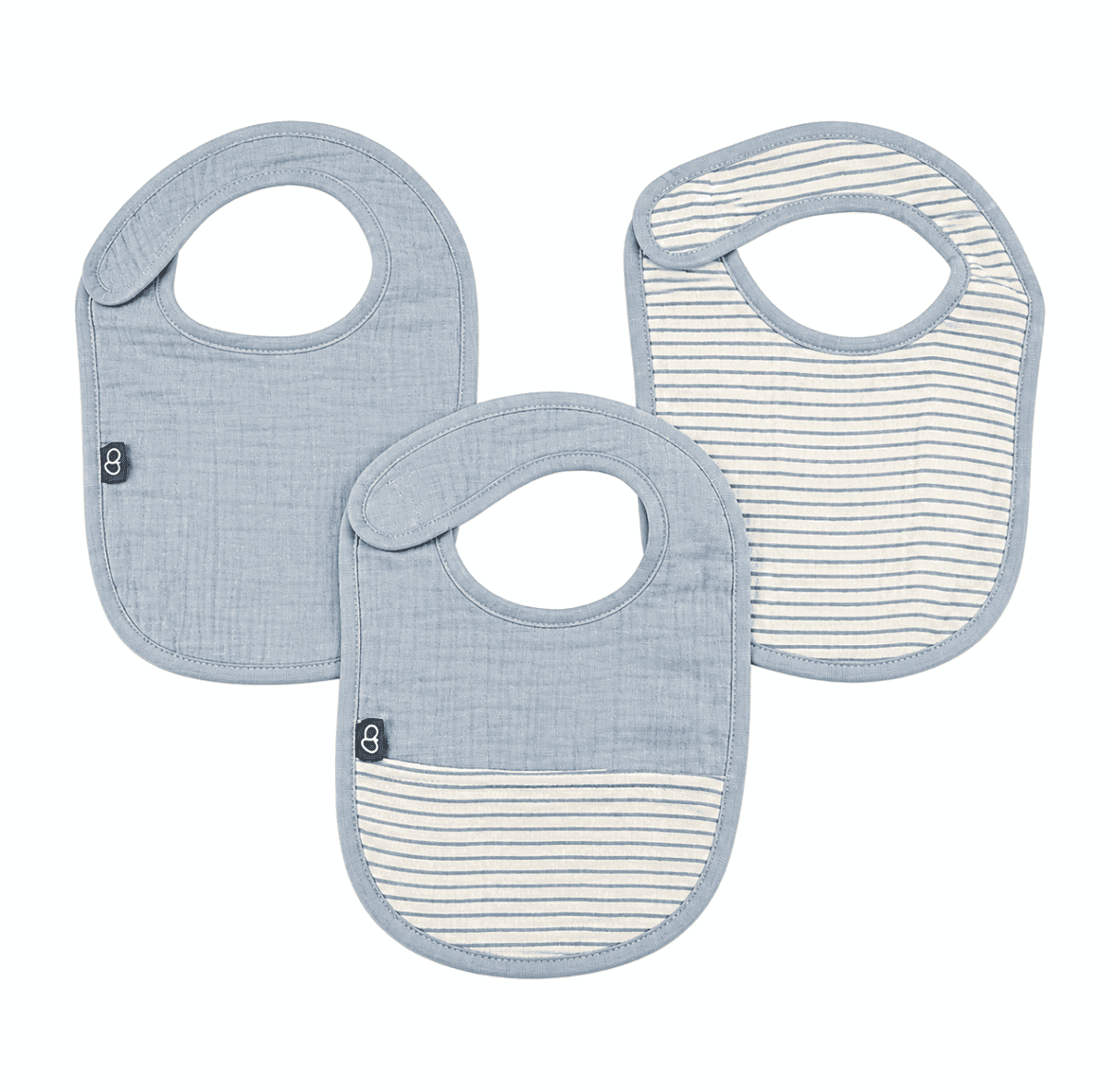 Domiva Lot de 3 bavoirs en mousseline 6-12m Bleu Vintage Au fil de l’eau