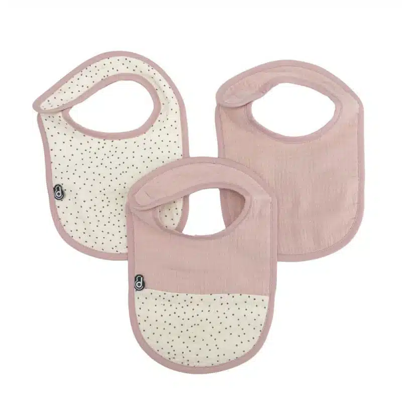 Domiva Lot de 3 bavoirs en mousseline 0-6m Vieux rose Au fil de l’eau