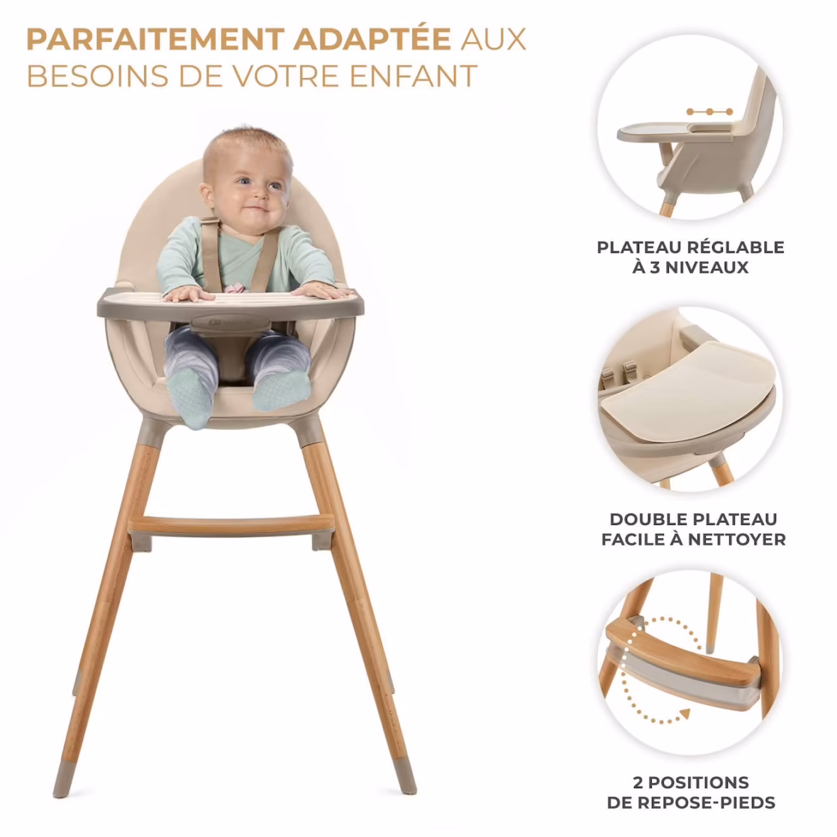 Kinderkraft Chaise Haute évolutive 2en1 Fini 2 Beige -4- bebemaman