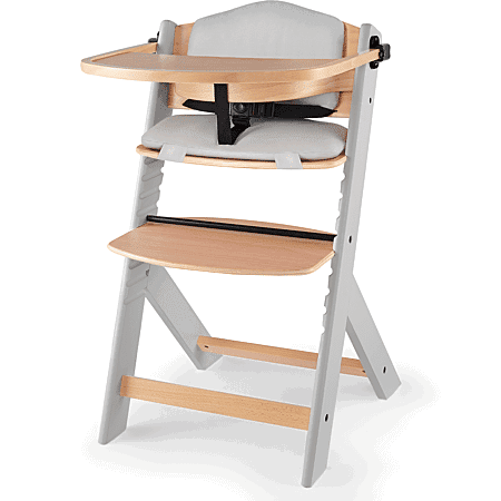 Kinderkraft Chaise Haute évolutive Enock en Bois avec Coussin Gris