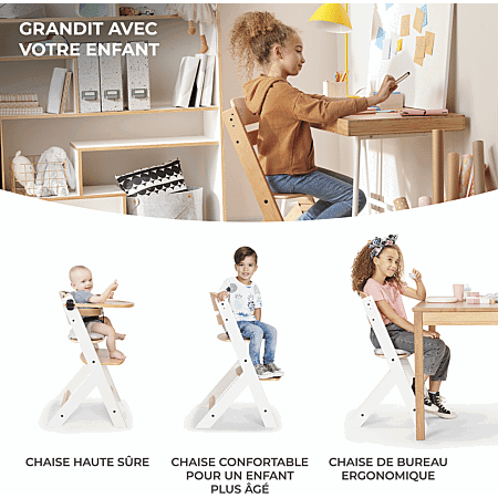 Kinderkraft Chaise Haute évolutive Enock en Bois avec Coussin Gris -3- bebemaman