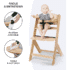 Kinderkraft Chaise Haute évolutive Enock en Bois avec Coussin Gris