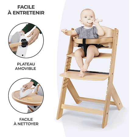 Kinderkraft Chaise Haute évolutive Enock en Bois avec Coussin Gris -5- bebemaman