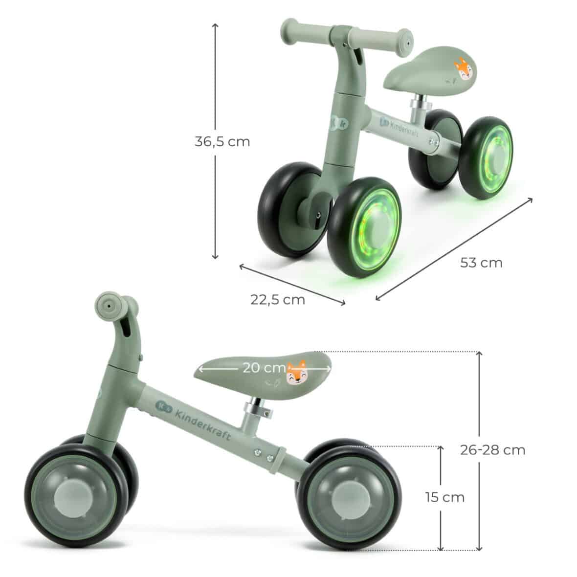 Kinderkraft Mini Draisienne bébé Cutie Flash avec Roues Led 2ans+ Vert -11- bebemaman