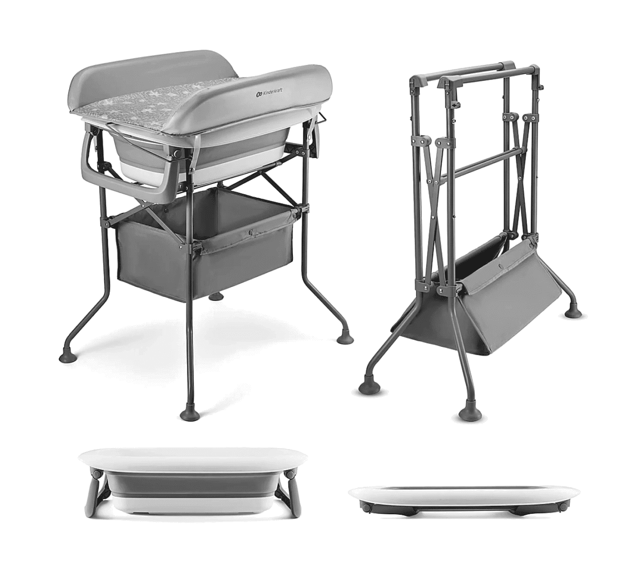 Kinderkraft Table à Langer et Baignoire Bubbly 5en1 – Gris