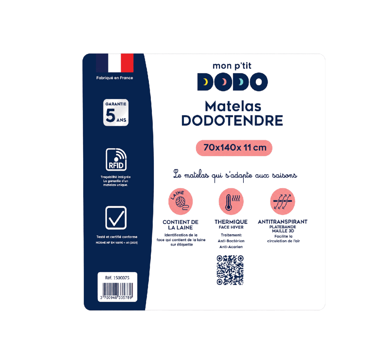 Mon P’tit Dodo Matelas Dodotendre Blanc 70x140x11 cm -4- bebemaman