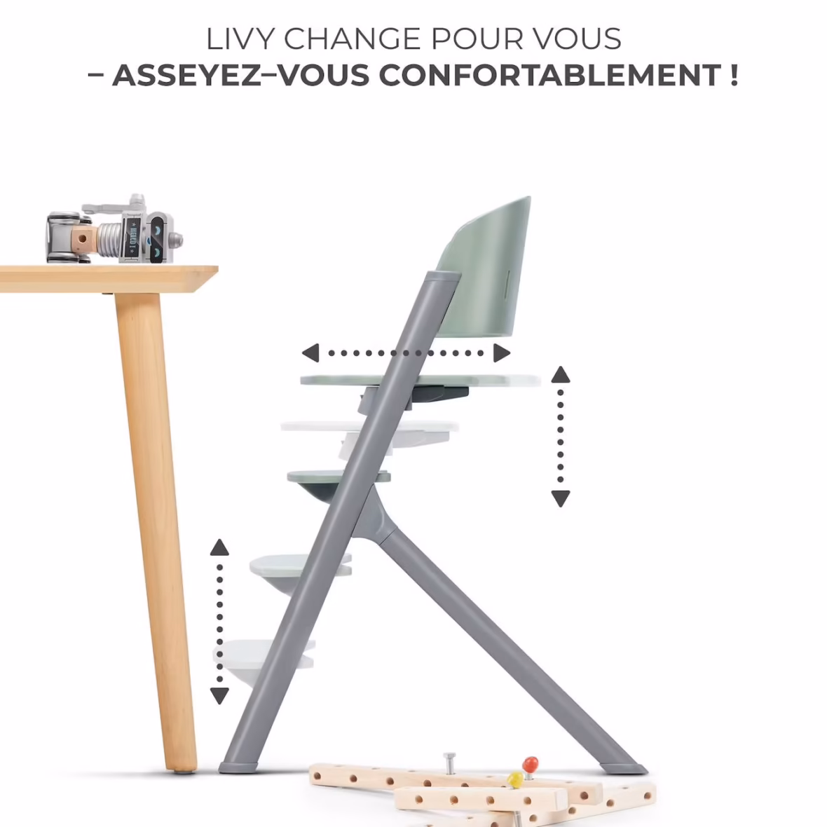 Kinderkraft Chaise Haute 4en1 Livy avec Transat Calmee Olive Green -3- bebemaman