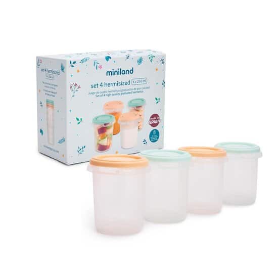 Miniland Lot de 4 Pots de Conservation 250ml Multicolore