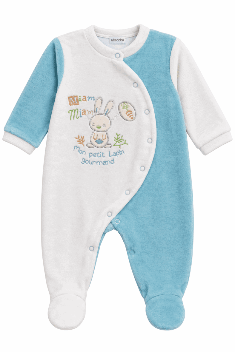 Absorba Pyjama Bébé 6 Mois 67 cm – Bleu et Blanc Motif Lapin Gourmand