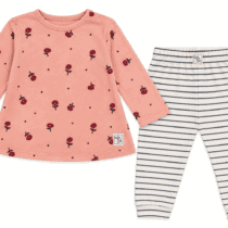 Baby Doll Ensemble Bébé 2 Pièces Haut Pêche Cerises et Pantalon Écru Rayé