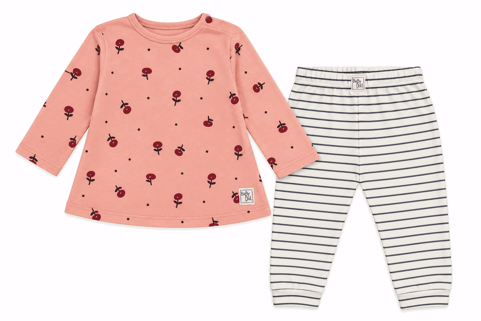 Baby Doll Ensemble Bébé 2 Pièces Cerises – Pêche & Écru Rayé