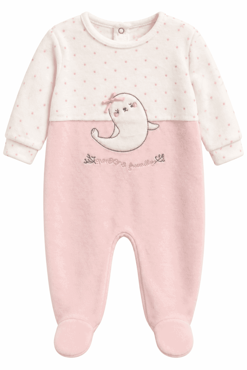 BabyBol Pyjama Bébé Rose et Blanc – Phoque Brodé