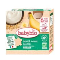 Babybio Brassé Végétal Avoine Banane Bio dès 6 mois pack de 4 gourdes de 85 g
