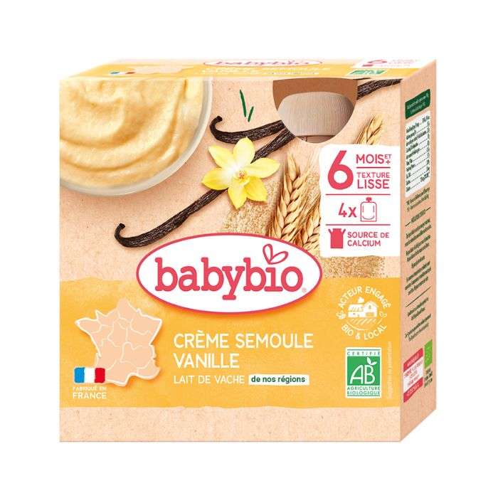 Babybio Crème Semoule Vanille Bio 6m+ 4×85 g