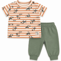 Babybol Ensemble Bébé 2 Pièces T-Shirt Rayé Motifs Chiens et Pantalon Vert