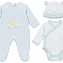 Coffret Layette Bébé 3 Pièces Bleu Ciel et Menthe avec Pyjama Body et Bonnet Motif Phoques