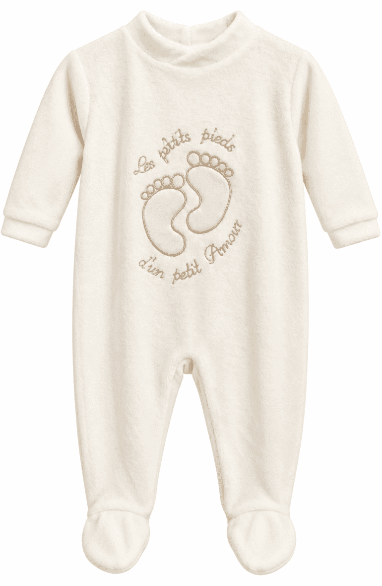 Fruits de Ma Passion Grenouillère Bébé 6 Mois – Écru Motif Petits Pieds