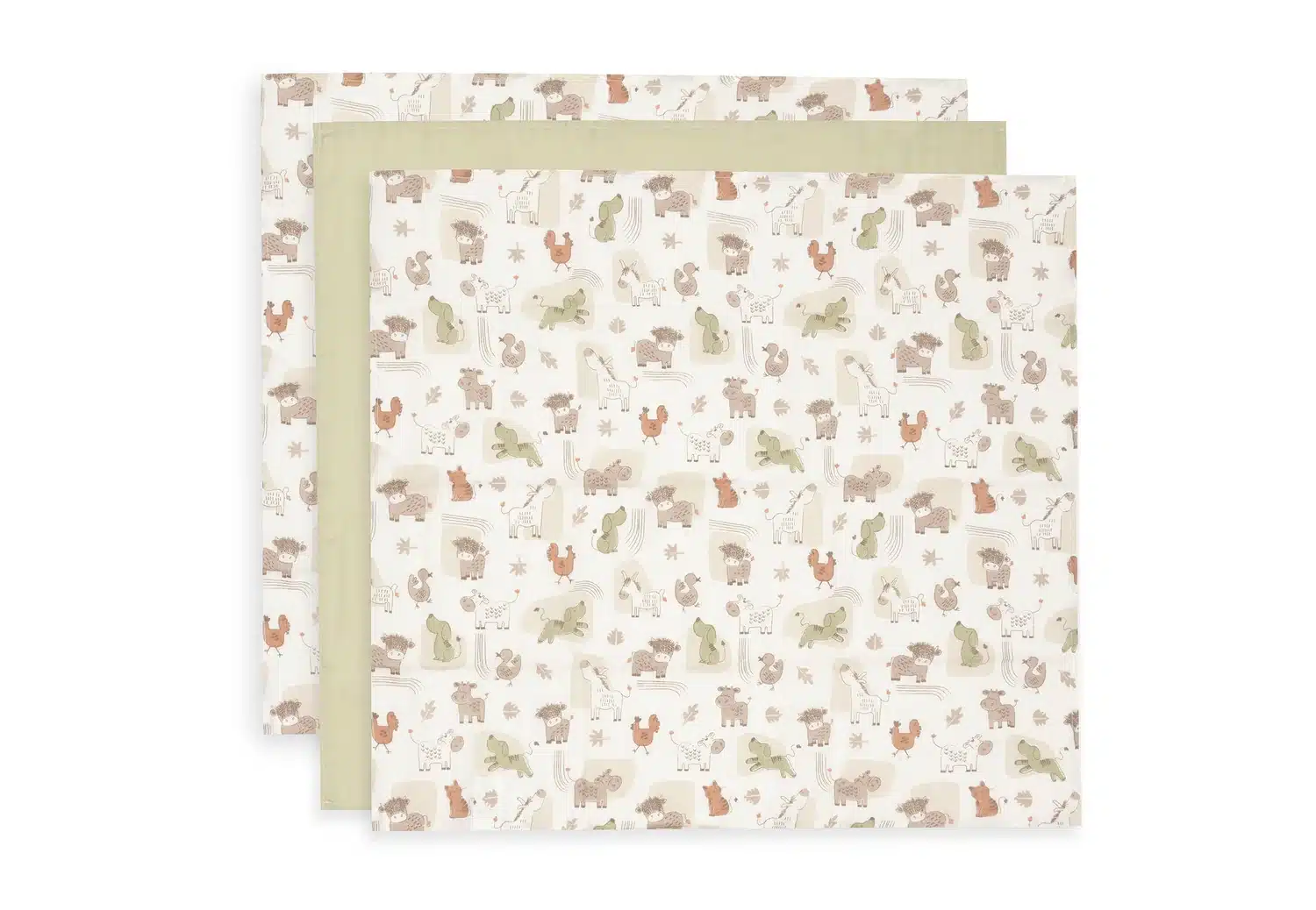 Jollein Lot de 3 Langes Gaze de Coton 70×70 cm – Barn Buddies