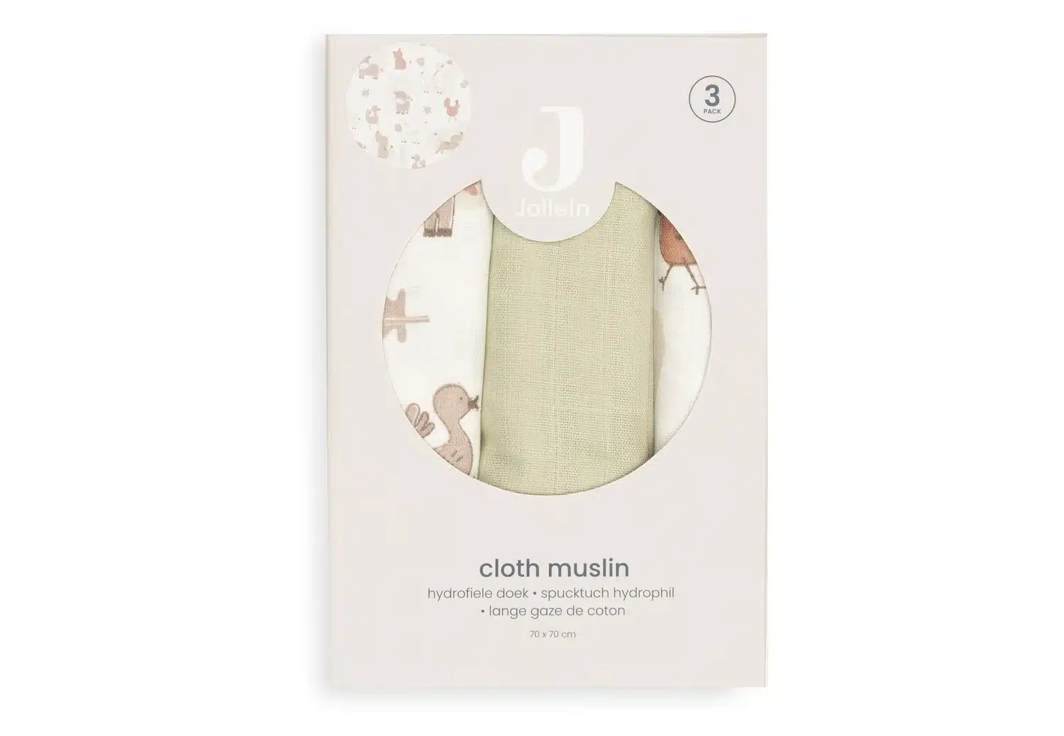 Jollein Lot de 3 Langes Gaze de Coton Barn Buddies 70×70 cm -2-bebemaman