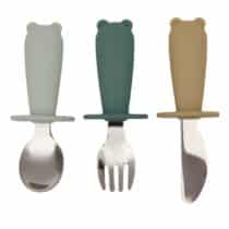 Jollein set de couverts bébé Jade Shades avec manches verts en silicone et parties en inox