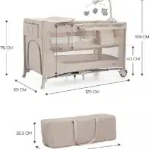 Kinderkraft JOY 2 lit parapluie 3-en-1 beige avec table à langer, mobile et rangement