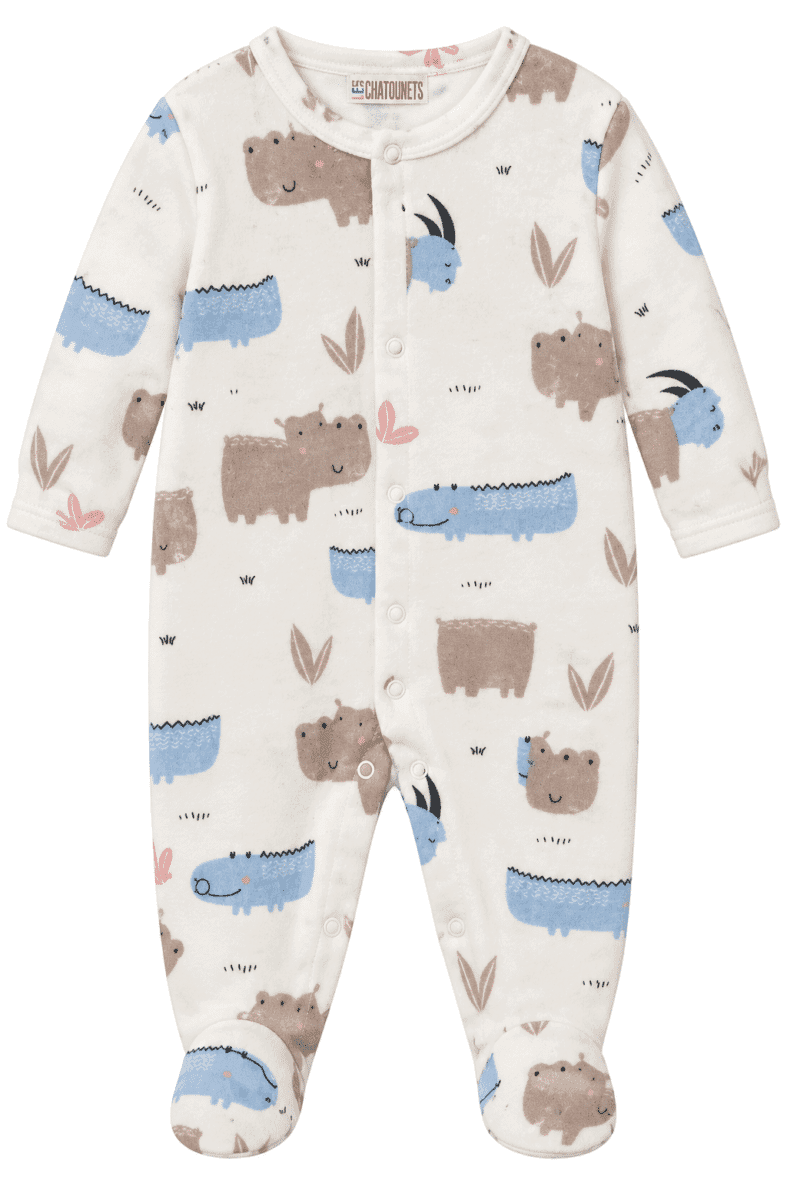 Les Chatounets Pyjama Bébé 6 Mois à Motifs Animaux – Écru