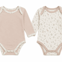 Lot de 2 Bodies Bébé Manches Longues Beige et Écru Motifs Lapins et Feuillage