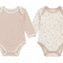 Lot de 2 Bodies Bébé Manches Longues Beige et Écru Motifs Lapins et Feuillage