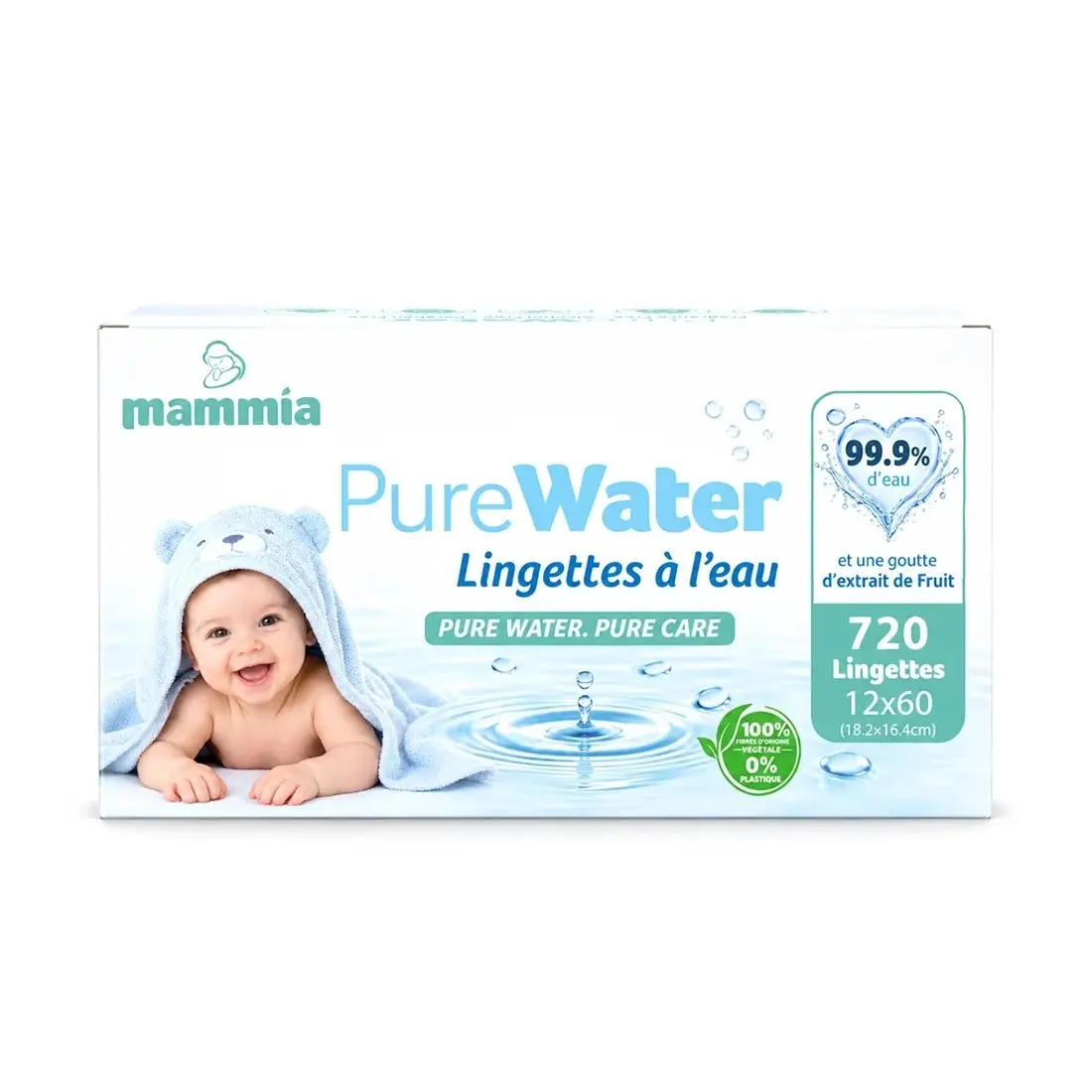 Mammia Lingettes Bébé PureWater 99,9 % Eau Pack 12×60
