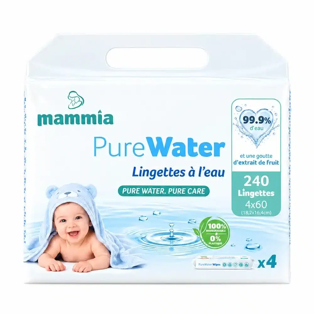 Mammia PureWater Wipes Lingettes Bébé Pack 4×60