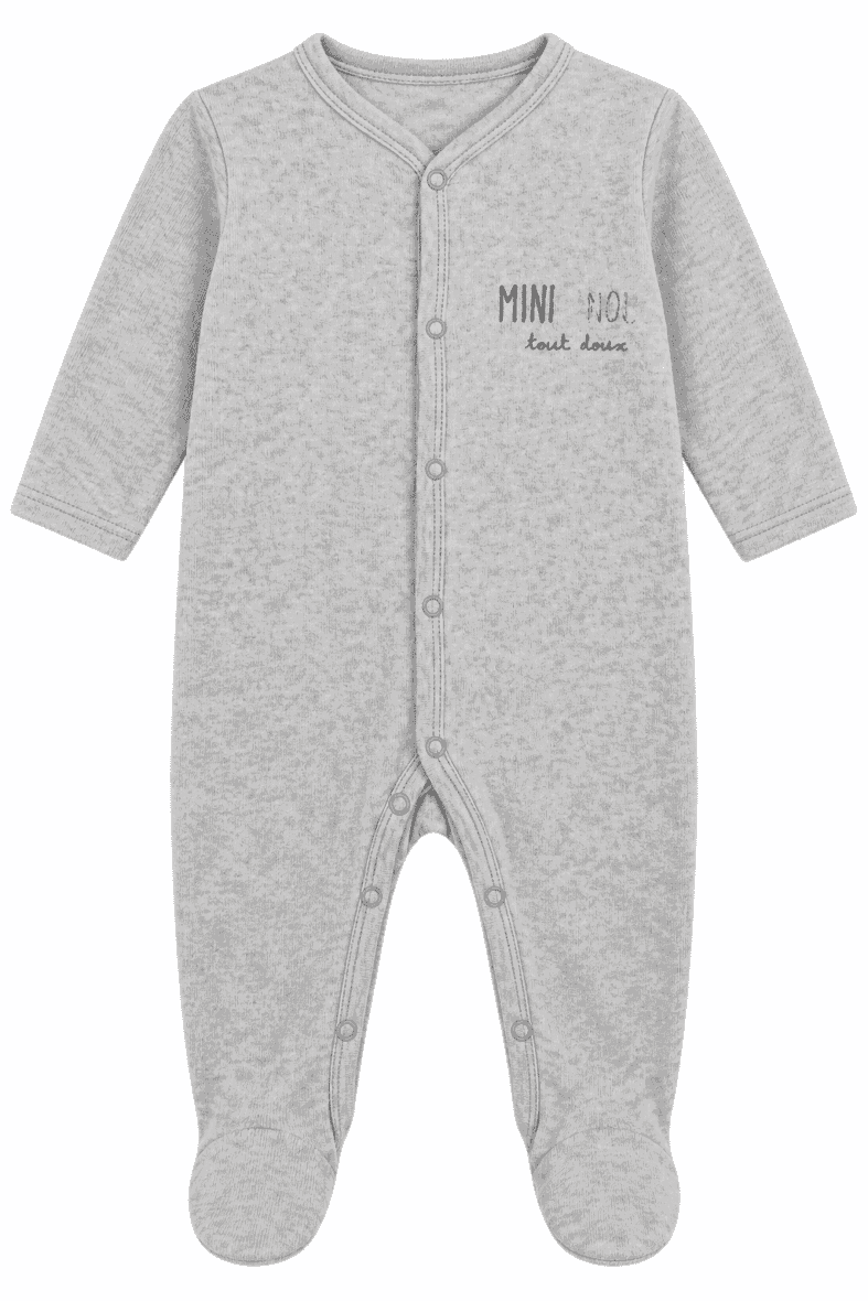 Trois Kilos Sept Pyjama Velours Mini Nous Gris 3 Mois 60 cm